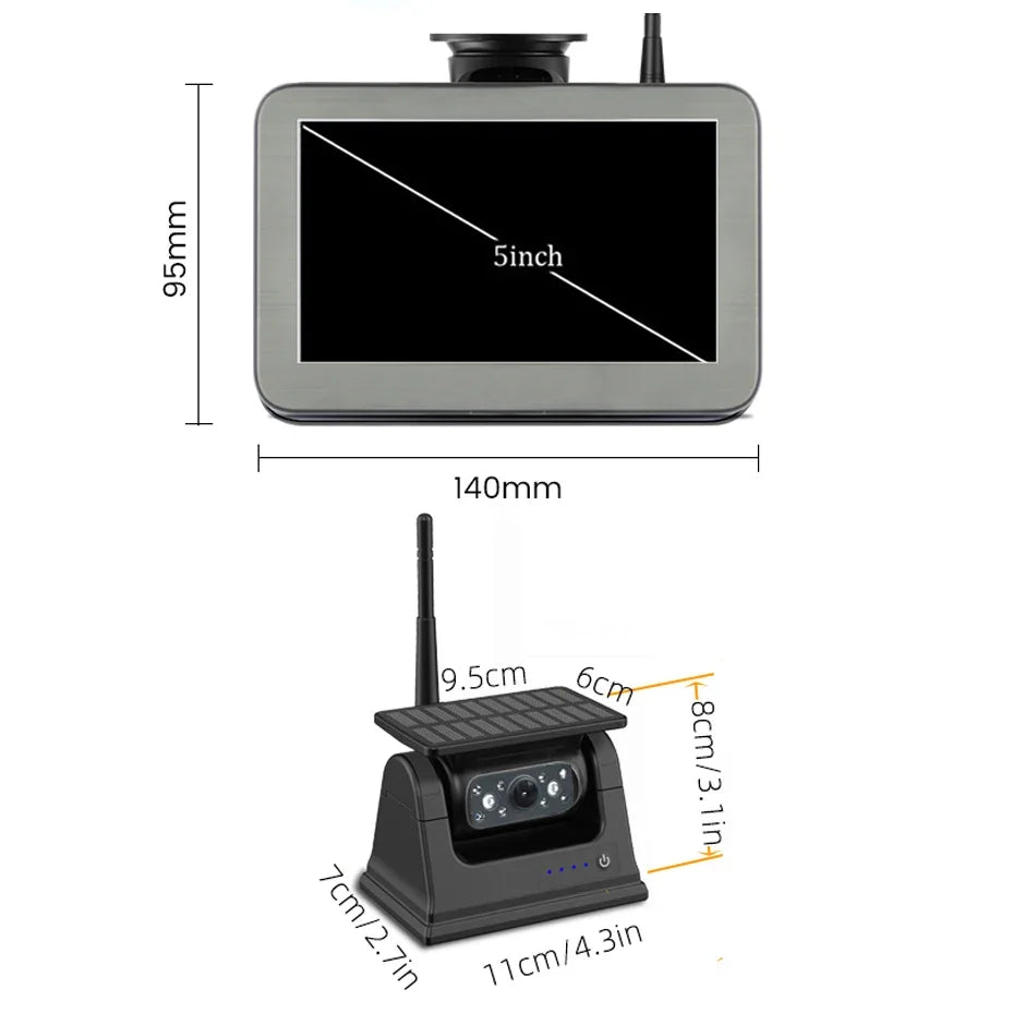 Solar Wireless Backup Camera with 5" AHD Monitor for RV, Truck, Trailer, Camper – WiFi & Magnetic Mount