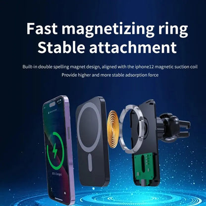 30W Magnetic Wireless Car Charger for iPhone 15/14/13/12 Series | MagSafe Fast Charging Phone Holder Mount
