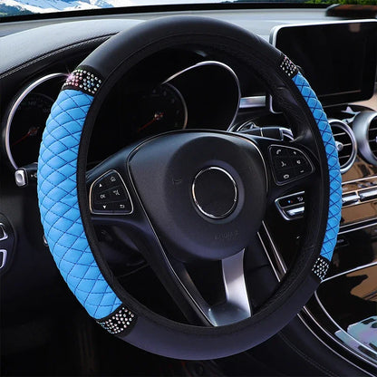 Diamond-Studded Leather Steering Wheel Cover 38cm