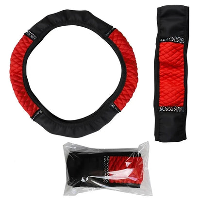 Diamond-Studded Leather Steering Wheel Cover 38cm
