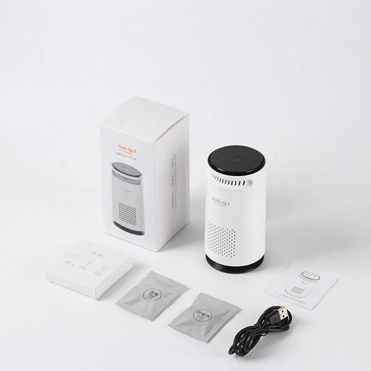 Car Air Purifier with HEPA Filter & Negative Ions – Low Noise Deodorizer for Smoke, Dust, Odors – Compact for Car/Home/Desktop