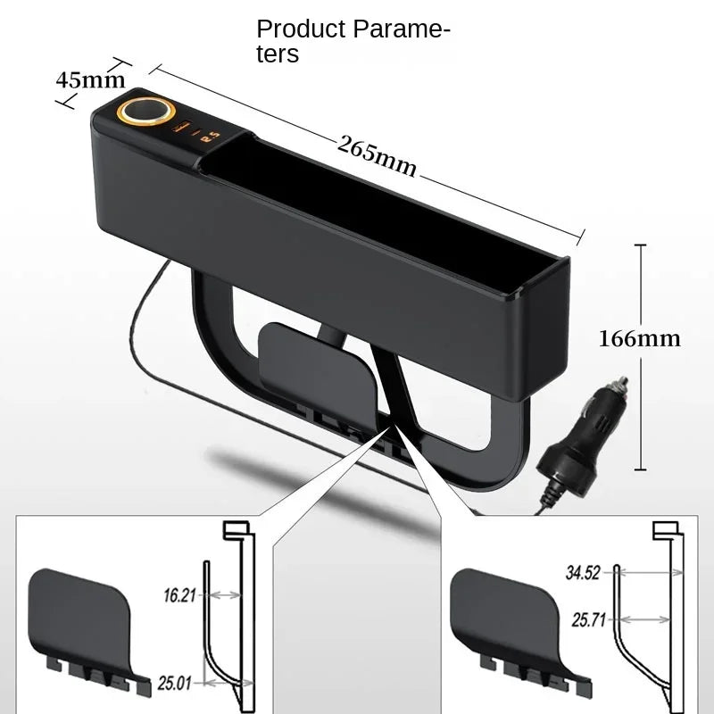 Car Seat Organizer with Charger & Gap Filler