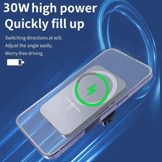 30W Magnetic Wireless Car Charger for iPhone 15/14/13/12 Series | MagSafe Fast Charging Phone Holder Mount