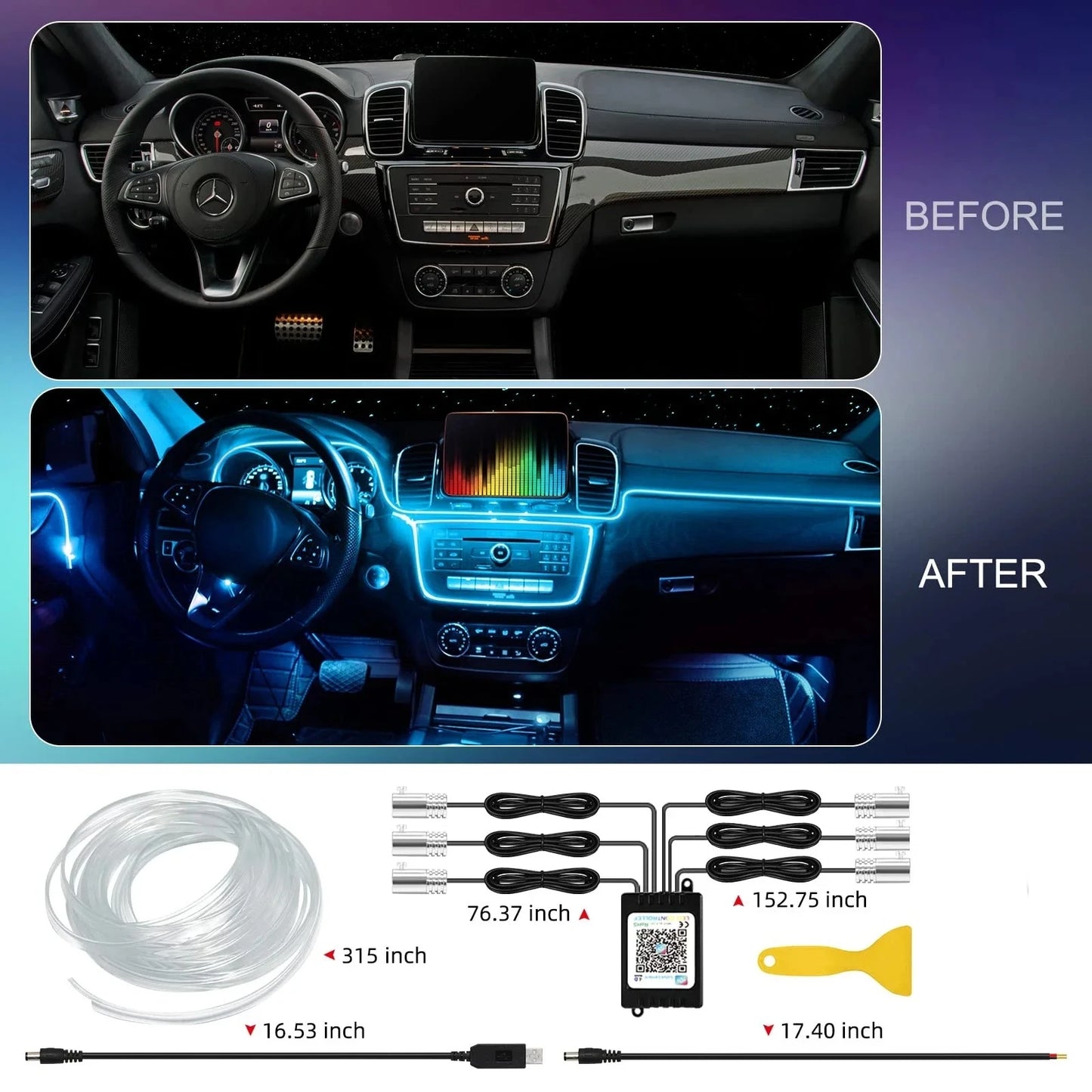 RGB LED Car Interior Ambient Lights with App & Remote