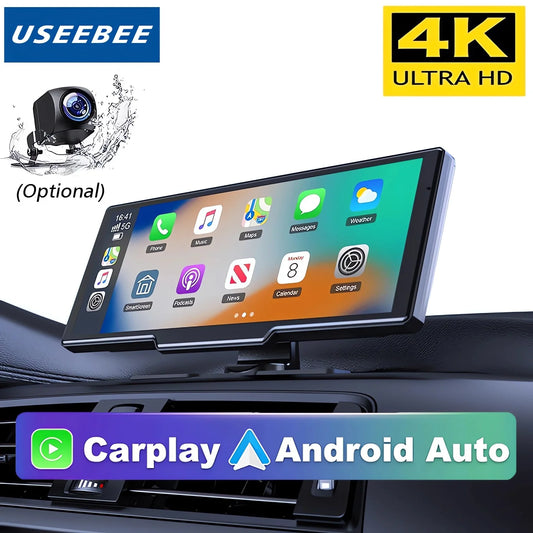 10.26" 4K Dual Lens Dash Cam with CarPlay, Android Auto, GPS, 5G WiFi & FM