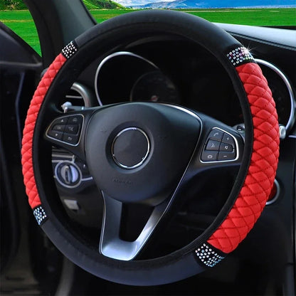 Diamond-Studded Leather Steering Wheel Cover 38cm