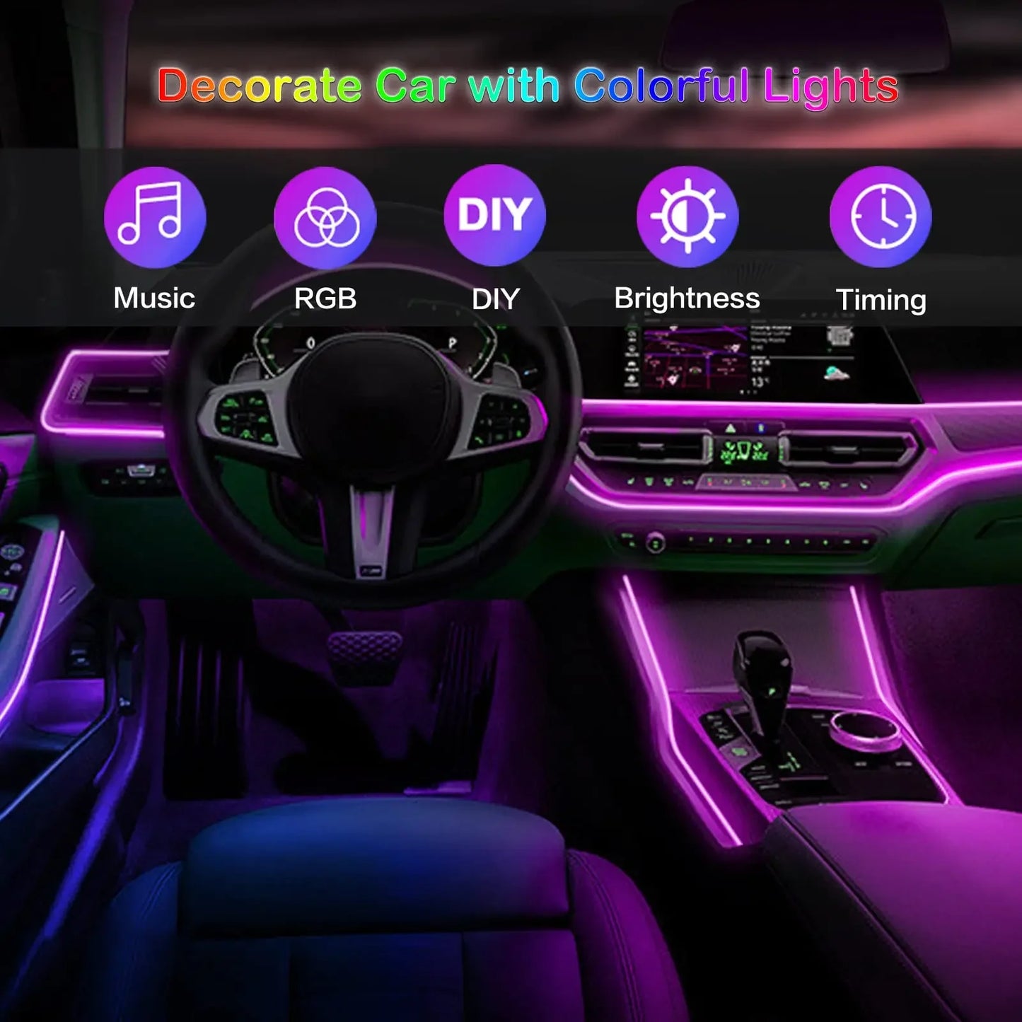 RGB LED Car Interior Ambient Lights with App & Remote