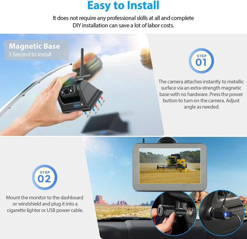 Solar Wireless Backup Camera with 5" AHD Monitor for RV, Truck, Trailer, Camper – WiFi & Magnetic Mount