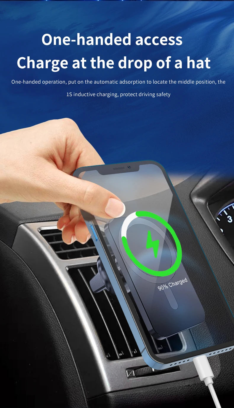 30W Magnetic Wireless Car Charger for iPhone 15/14/13/12 Series | MagSafe Fast Charging Phone Holder Mount