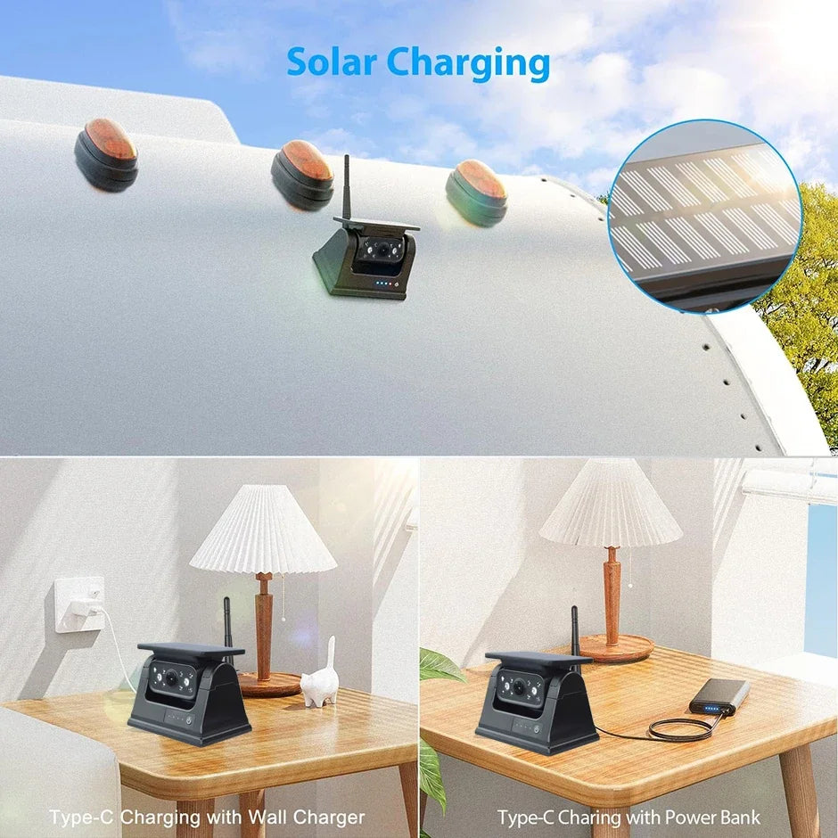 Solar Wireless Backup Camera with 5" AHD Monitor for RV, Truck, Trailer, Camper – WiFi & Magnetic Mount