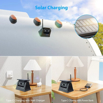 Solar Wireless Backup Camera with 5" AHD Monitor for RV, Truck, Trailer, Camper – WiFi & Magnetic Mount