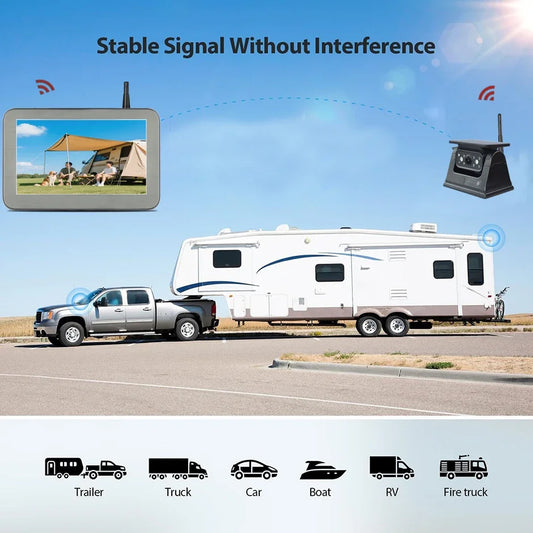 Solar Wireless Backup Camera with 5" AHD Monitor for RV, Truck, Trailer, Camper – WiFi & Magnetic Mount