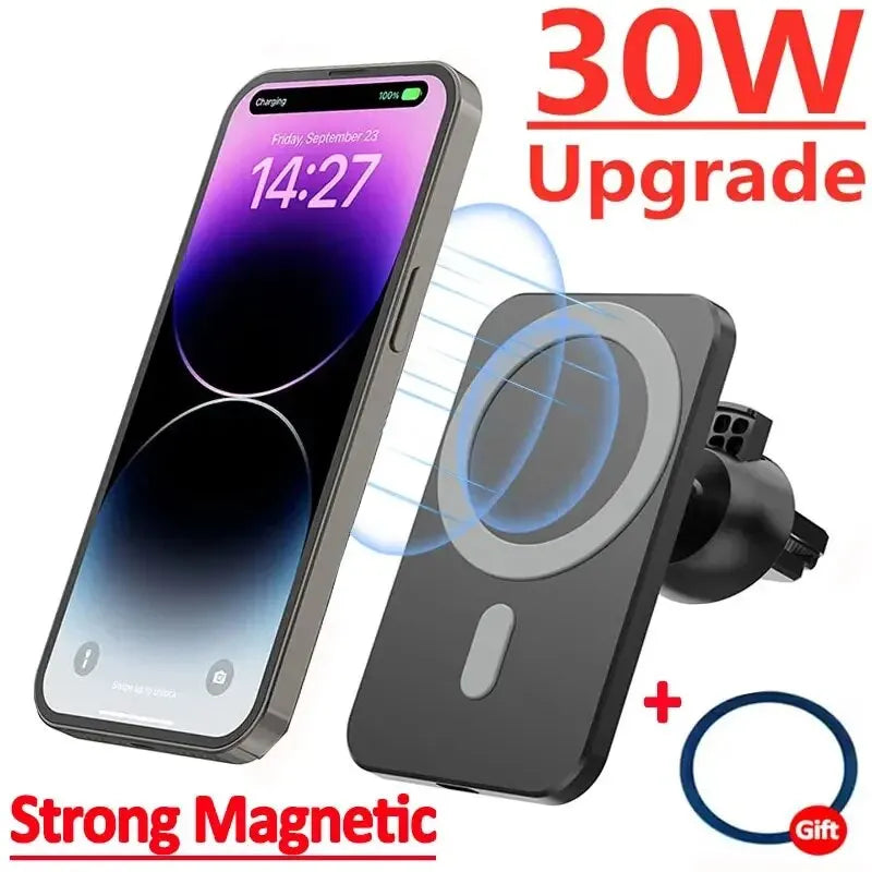30W Magnetic Wireless Car Charger for iPhone 15/14/13/12 Series | MagSafe Fast Charging Phone Holder Mount