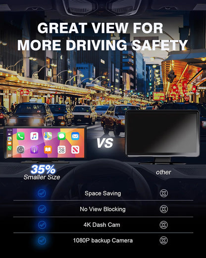 10.26" 4K Dual Lens Dash Cam with CarPlay, Android Auto, GPS, 5G WiFi & FM