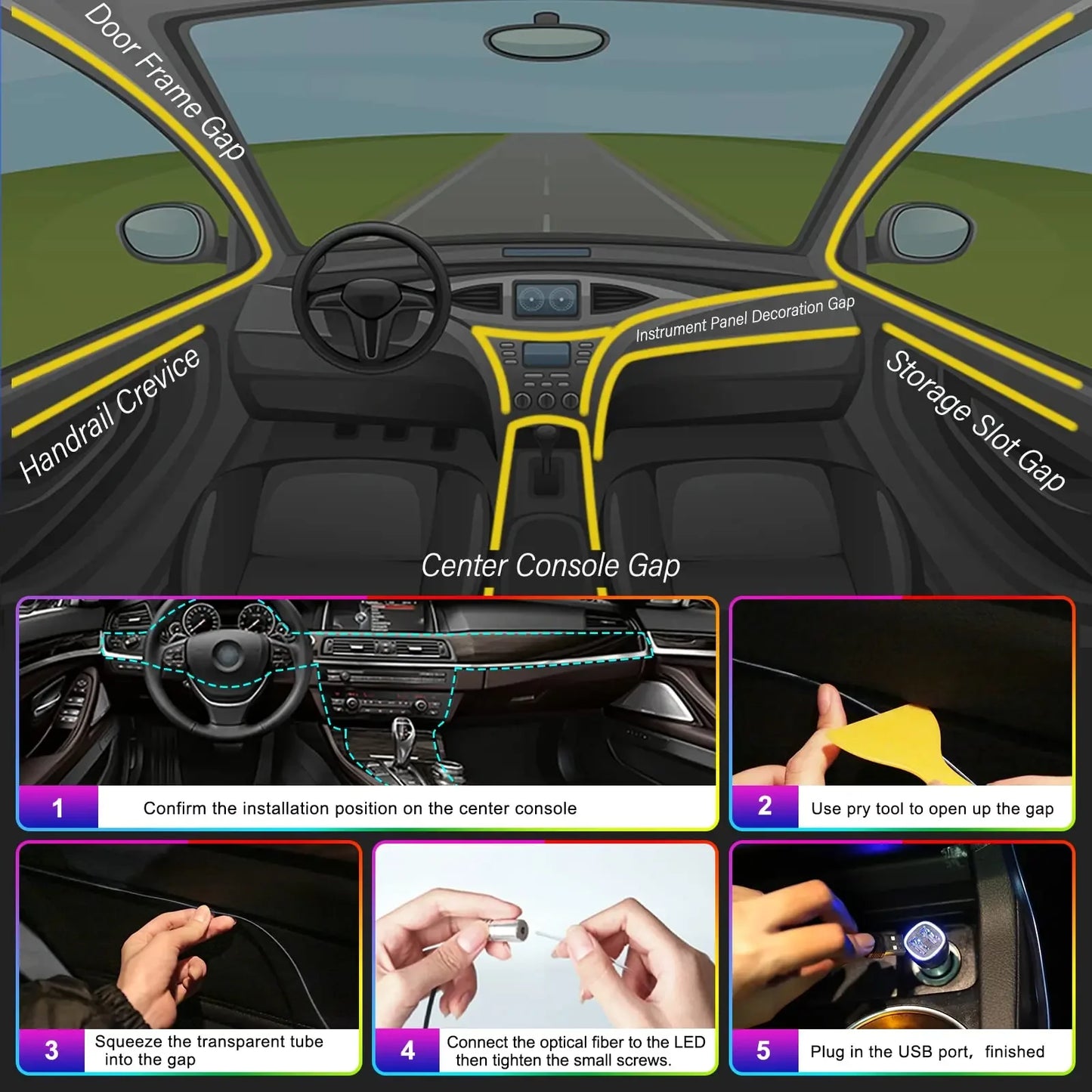 RGB LED Car Interior Ambient Lights with App & Remote