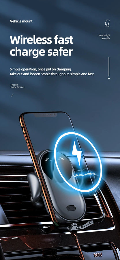 30W Wireless Car Charger Mount – Auto-Clamp Air Vent Phone Holder with Fast Charging & 360° Rotation