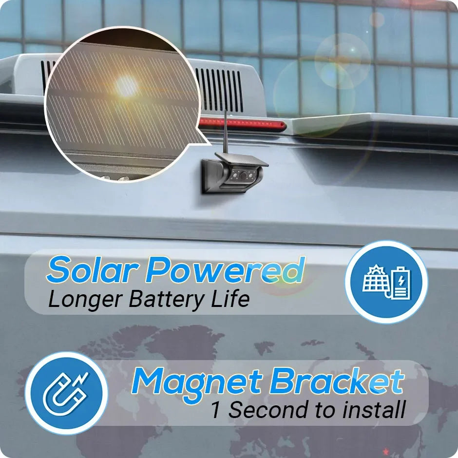 Solar Wireless Backup Camera with 5" AHD Monitor for RV, Truck, Trailer, Camper – WiFi & Magnetic Mount