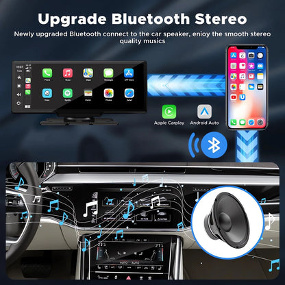 10.26" 4K Dual Lens Dash Cam with CarPlay, Android Auto, GPS, 5G WiFi & FM