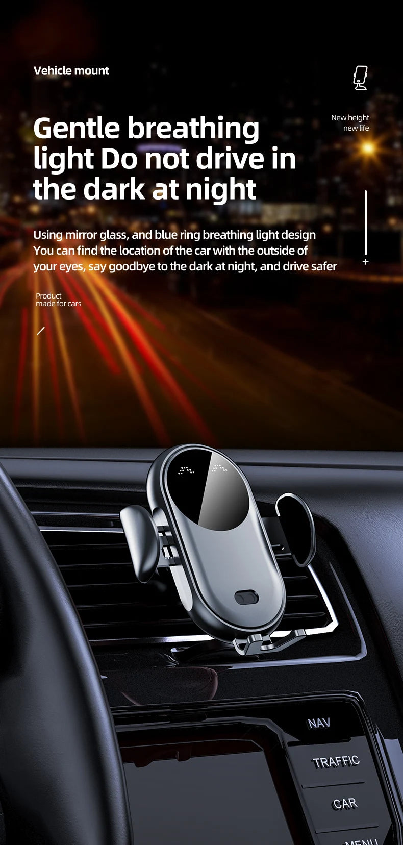 30W Wireless Car Charger Mount – Auto-Clamp Air Vent Phone Holder with Fast Charging & 360° Rotation