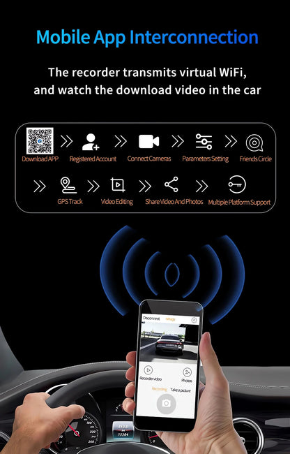10.26" 4K Dual Lens Dash Cam with CarPlay, Android Auto, GPS, 5G WiFi & FM