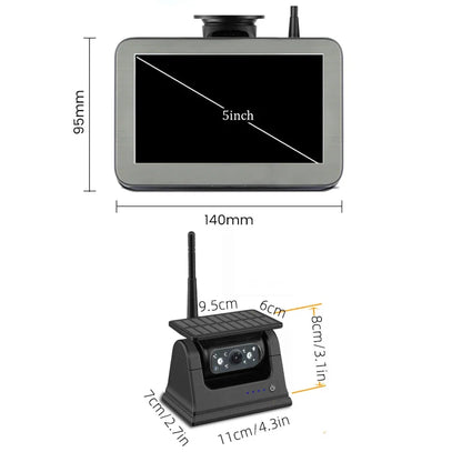 Solar Wireless Backup Camera with 5" AHD Monitor for RV, Truck, Trailer, Camper – WiFi & Magnetic Mount