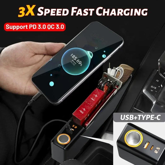 Car Seat Organizer with Charger & Gap Filler