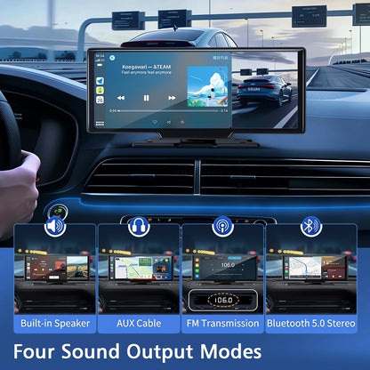 10.26" 4K Dual Lens Dash Cam with CarPlay, Android Auto, GPS, 5G WiFi & FM