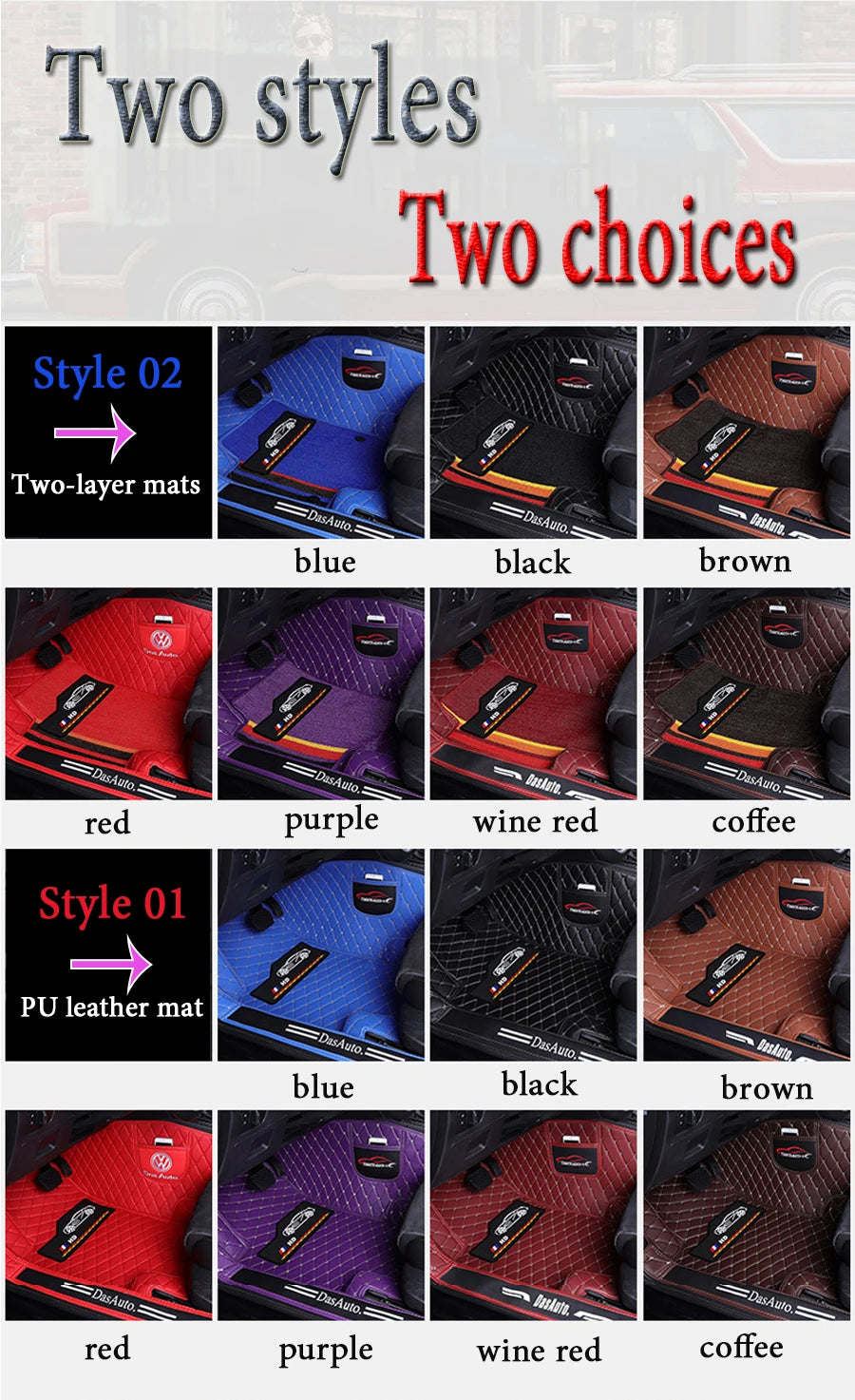 Custom Fit Leather Car Floor Mats – Full Set with Brand Logo | All-Weather Interior Protection for Most Car Models