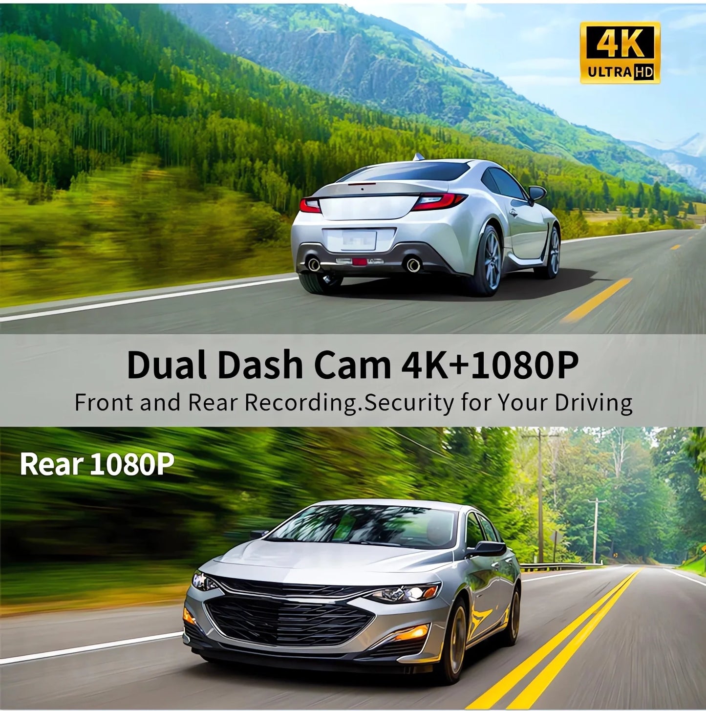 10.26" 4K Dual Lens Dash Cam with CarPlay, Android Auto, GPS, 5G WiFi & FM