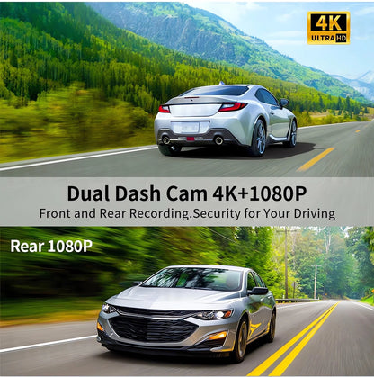 10.26" 4K Dual Lens Dash Cam with CarPlay, Android Auto, GPS, 5G WiFi & FM