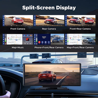 10.26" 4K Dual Lens Dash Cam with CarPlay, Android Auto, GPS, 5G WiFi & FM