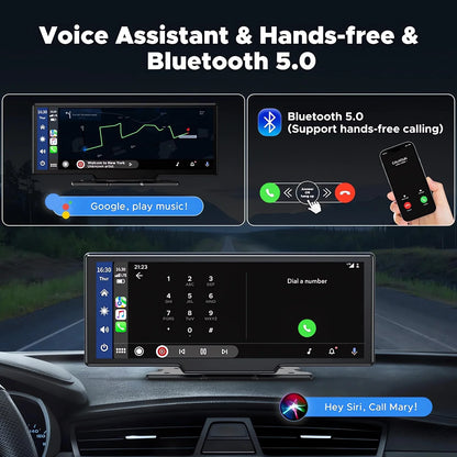 10.26" 4K Dual Lens Dash Cam with CarPlay, Android Auto, GPS, 5G WiFi & FM