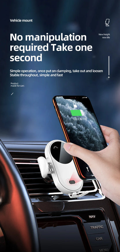 30W Wireless Car Charger Mount – Auto-Clamp Air Vent Phone Holder with Fast Charging & 360° Rotation